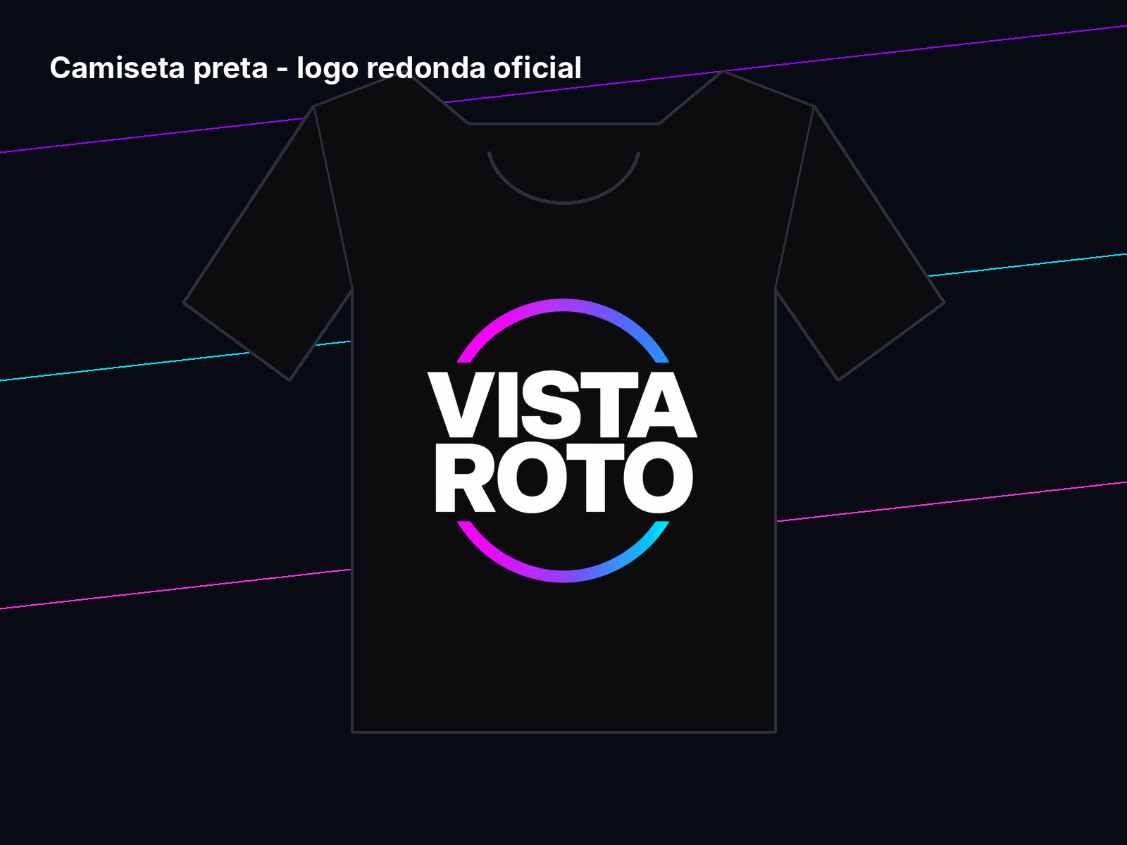 Mockup leve de camiseta Vista Roto preta com logo redonda oficial